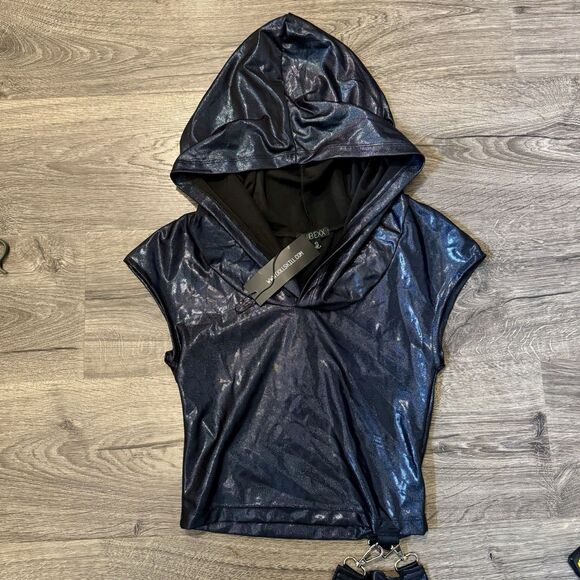 Club Exx Hoodie Shirt W/ Pouch Sz Small Iridescent Black Dolls Kill Rave NWT - Picture 7 of 9